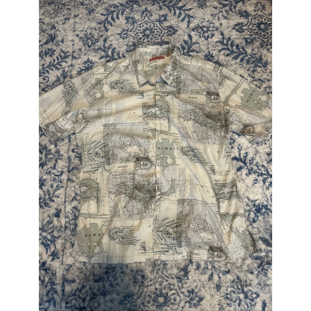 Tori Richard Shirt Mens 2xl Hawaiian Map AOP Short Sleeve Button Up
